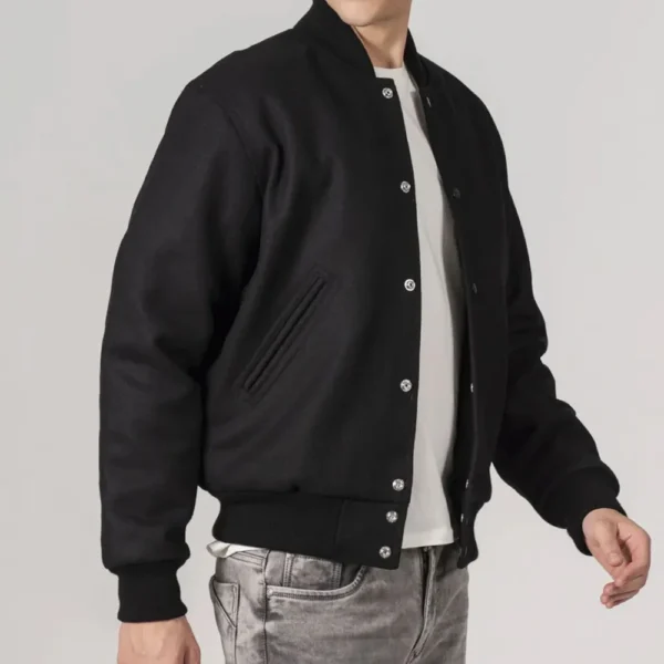 All-Wool Customizable Varsity Jacket in Sleek All-Black
