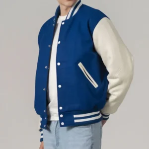 Bright Royal & White All-Wool Customizable Varsity Jacket