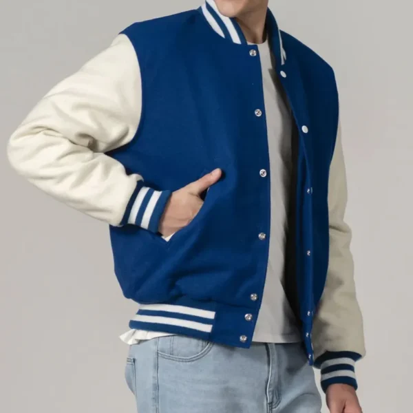 Bright Royal & White All-Wool Customizable Varsity Jacket
