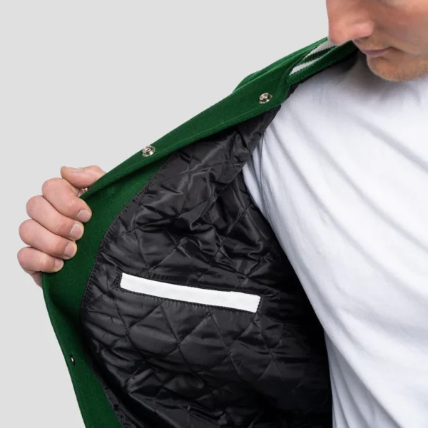 Kelly Green Wool Body & Bright White Leather Sleeves Varsity Jacket