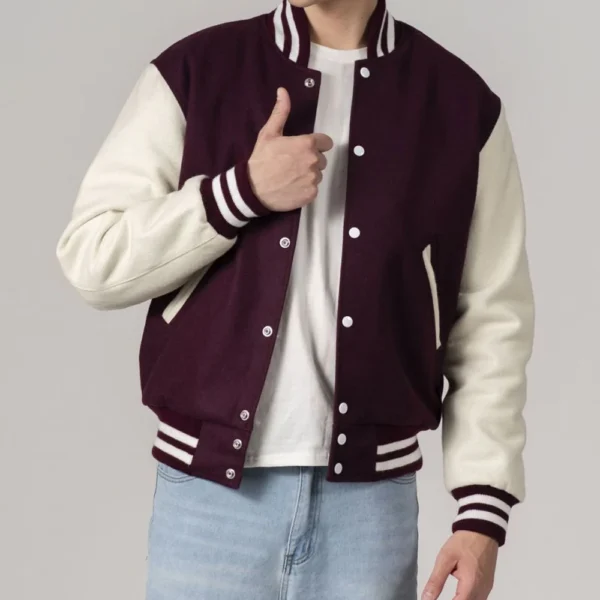 Maroon & White All-Wool Customizable Varsity Jacket