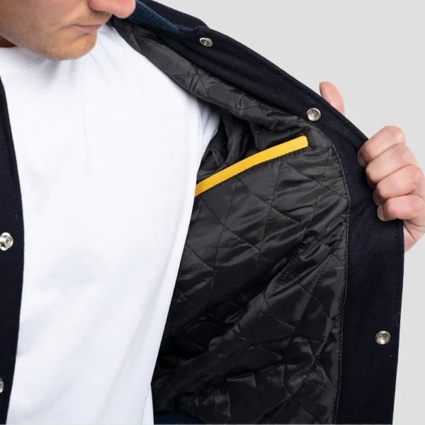 Navy Blue Wool Body & Lemon Leather Sleeves Varsity Jacket