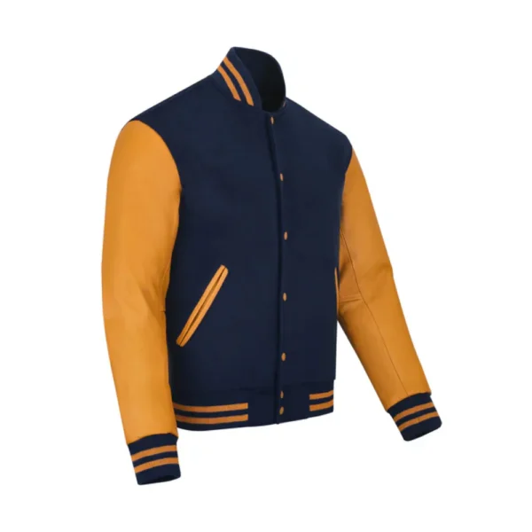 Royal Wool Body & Bright Gold Leather Sleeves Varsity Jacket