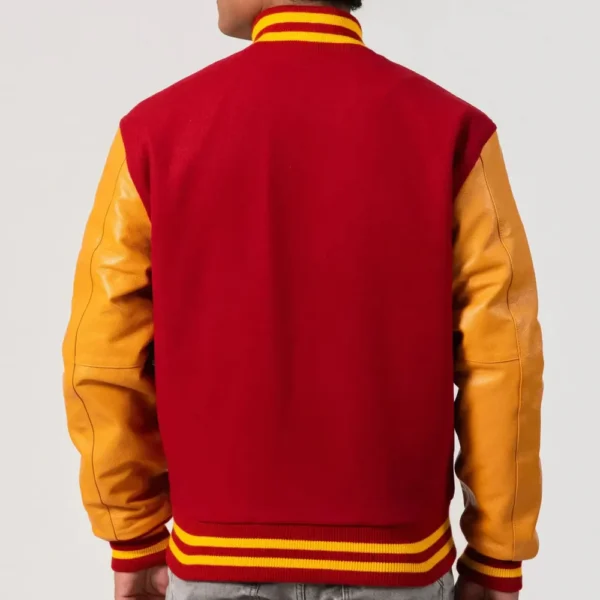 Scarlet Body & Bright Gold Leather Sleeves Varsity Jacket