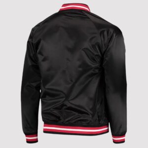 External Material: Satin Inner: Viscose lining Front: Snap-Tab Button Closure Collar: Rib-Knitted Color: Black Pockets: Two-side Waist Pocket Sleeves: Full-length Cuffs: Rib Knitted Cuffs
