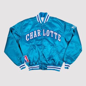 Charlotte Hornets 90s Satin Blue Bomber Jacket