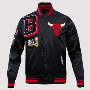 Chicago Bulls NBA 6x Finals Champions Mashup Black Satin Jacket