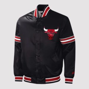Chicago Bulls Slider Black Satin Full-Snap Varsity Jacket