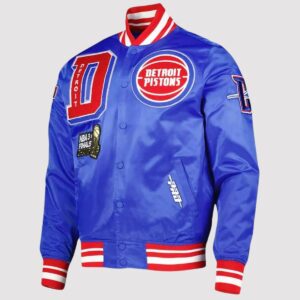 Detroit Pistons Finals 3x Champions Mash Up Satin Varsity Jacket