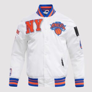 New York Knicks Mashup White Satin Varsity Jacket