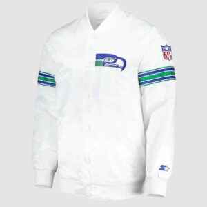 Seattle Seahawks The Power Forward White Satin Varsity Jacket