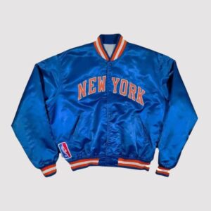 90s New York Knicks Blue Satin Bomber Jacket