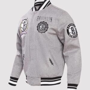 Brooklyn Nets Pro Standard Crest Emblem Grey Varsity Jacket