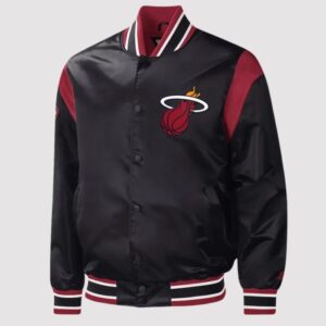 Miami Heat Force Play Black Satin Varsity Jacket