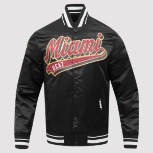 Miami Heat Script Tail Black Full-Snap Satin Varsity Jacket