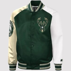 Milwaukee Bucks Hunter Green and Cream Satin Varsity Jacket