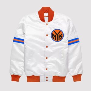 New York Knicks Striped White Bomber Jacket