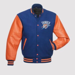 Oklahoma City Thunder Orange and Blue Letterman Jacket