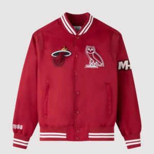 OVO X NBA Miami Heat Burgundy Varsity Jacket