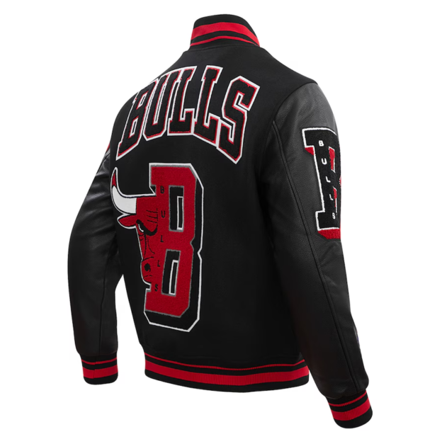 NBA Chicago Bulls Mash Up Black Varsity Full Zip Jacket for Fans