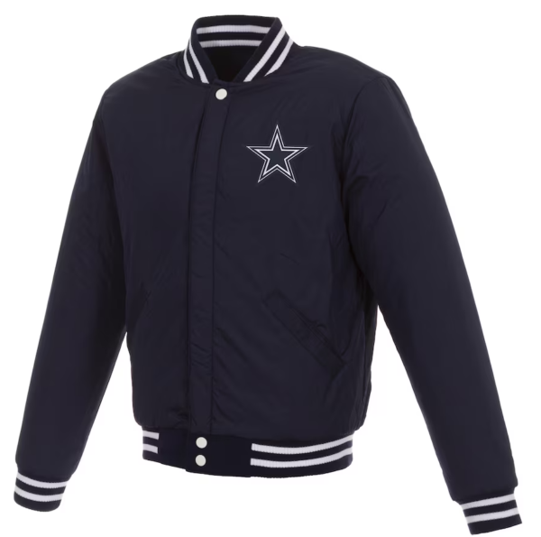 Material: Fleece Inner: Soft Viscose Lining Closure: Snap tab Buttoned Collar: Stand-up collar Sleeves: Full-length Cuffs: Rib-knitted with hem Pockets: Two side waist Color: Dark Blue/Blue & White Finely stitched
