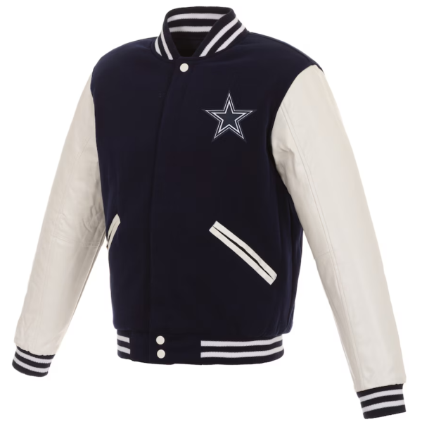 Material: Fleece Inner: Soft Viscose Lining Closure: Snap tab Buttoned Collar: Stand-up collar Sleeves: Full-length Cuffs: Rib-knitted with hem Pockets: Two side waist Color: Dark Blue/Blue & White Finely stitched