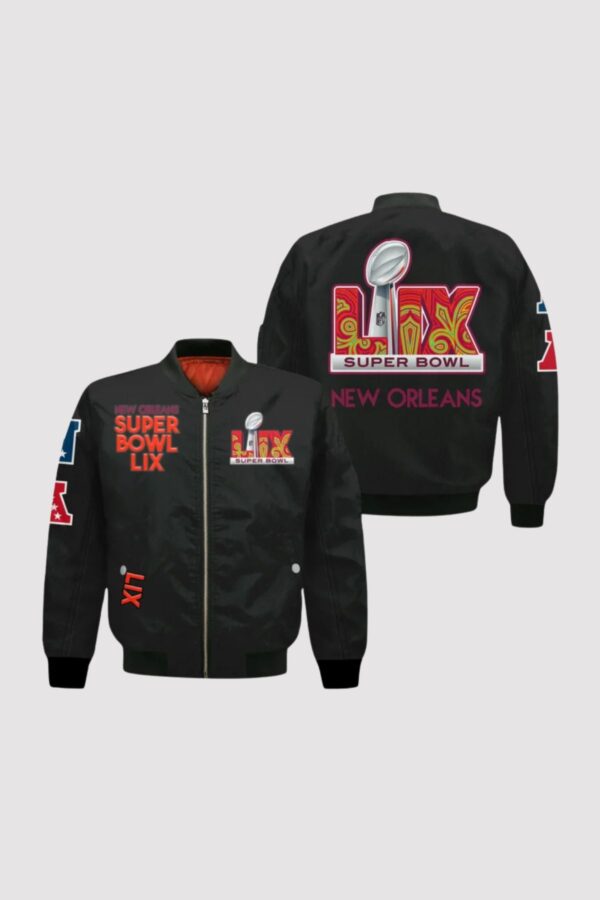 Super Bowl LIX 2025 New Orleans Black Bomber Jacket