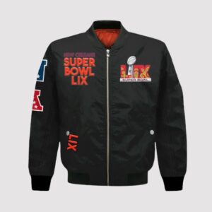 Super Bowl LIX 2025 New Orleans Black Bomber Jacket