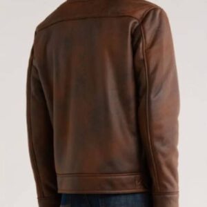 NCIS S23 Adam Ferrara Brown Leather Jacket with Sherpa Collar