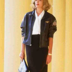 Top Gun Kelly McGillis Black Bomber Leather Jacket