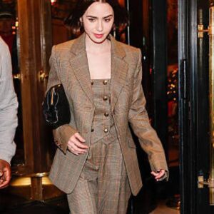Lily Collins Plaid Blazer
