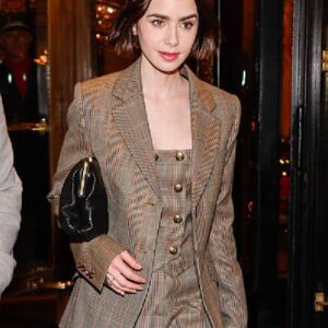 Lily Collins Plaid Blazer