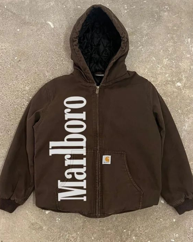 Marlboro Carhartt Brown Hooded Bomber Jacket Marlboro Carhartt Brown Hooded Bomber Jacket