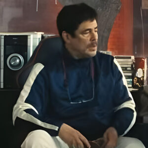 One Battle After Another Benicio del Toro Blue Jacket