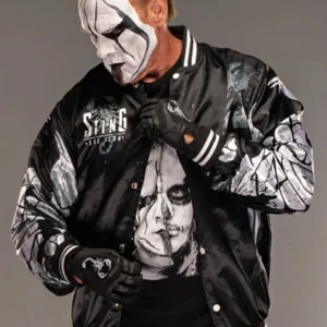 Sting AEW Printed Black Varsity Jacket