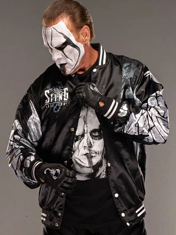 Sting AEW Printed Black Varsity Jacket Sting AEW Printed Black Varsity Jacket