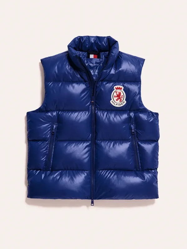 Jung Hae-in RWB Crest Shiny Down Blue Puffer Vest Jung Hae-in RWB Crest Shiny Down Blue Puffer Vest