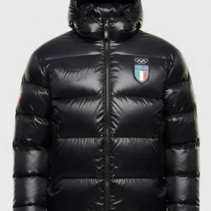 Olympics 2026 Team Italia Black Puffer Jacket