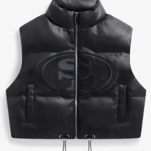 San Francisco 49ers Faux Leather Cropped Puffer Vest